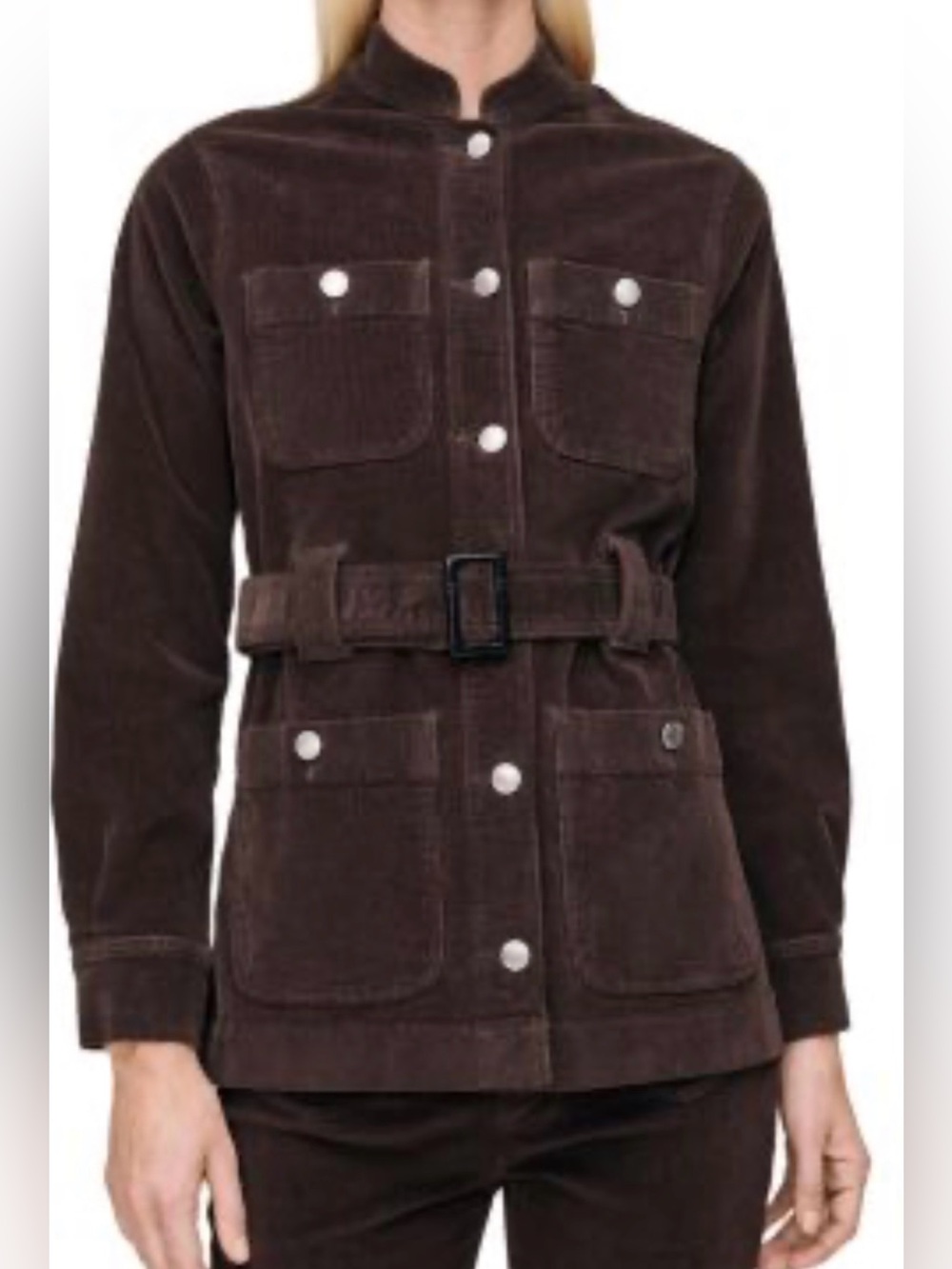 DL1961 Corduroy Belted Utility Jacket in Chocolate Brown Small